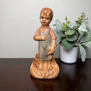 1972 GARE Inc Ceramic Boy Figurine Signed Hazel Perkins Vintage Farmhouse Statue